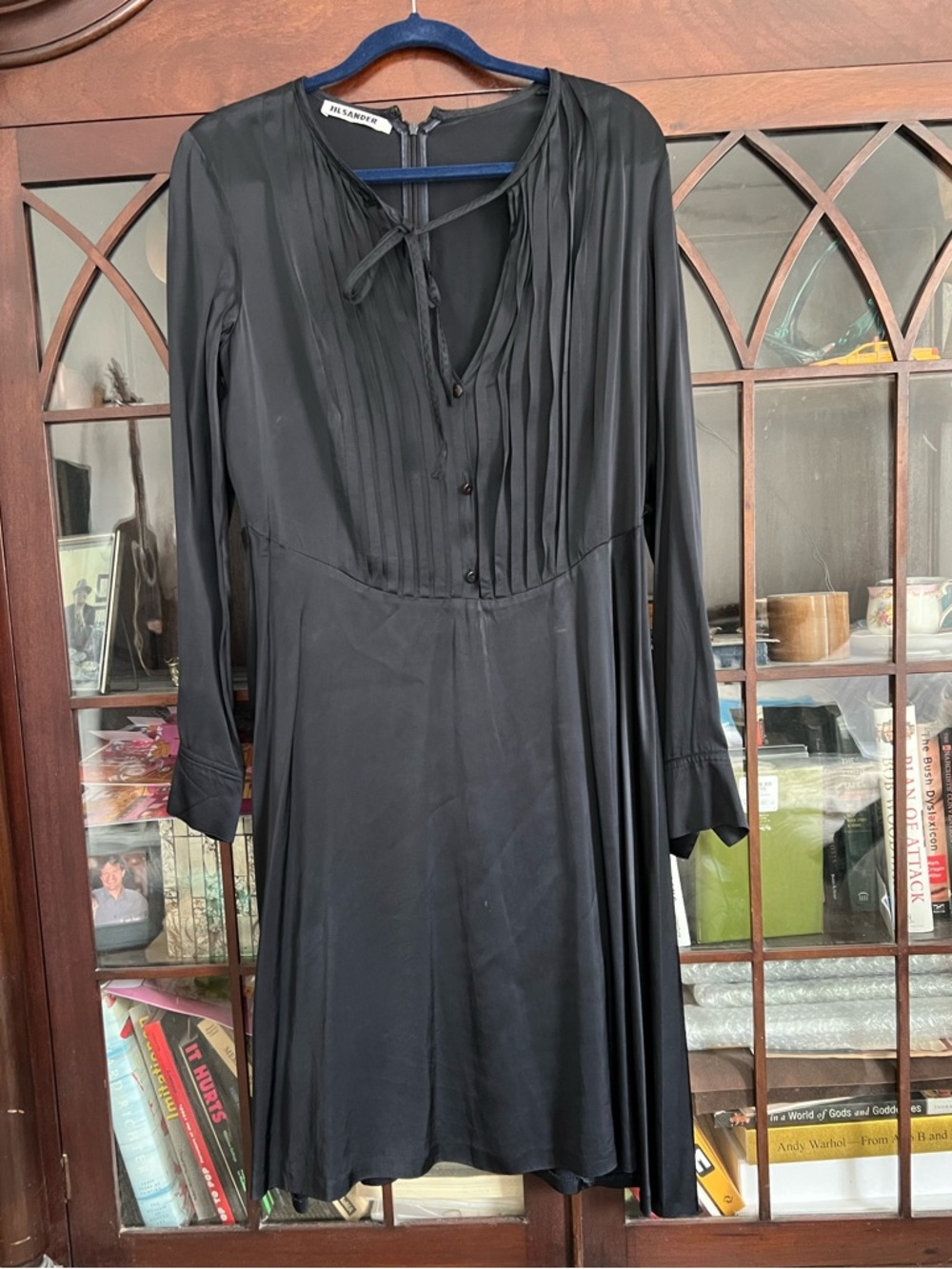 Vintage Jil Sander Navy Silk-Satin Dress Sz 10